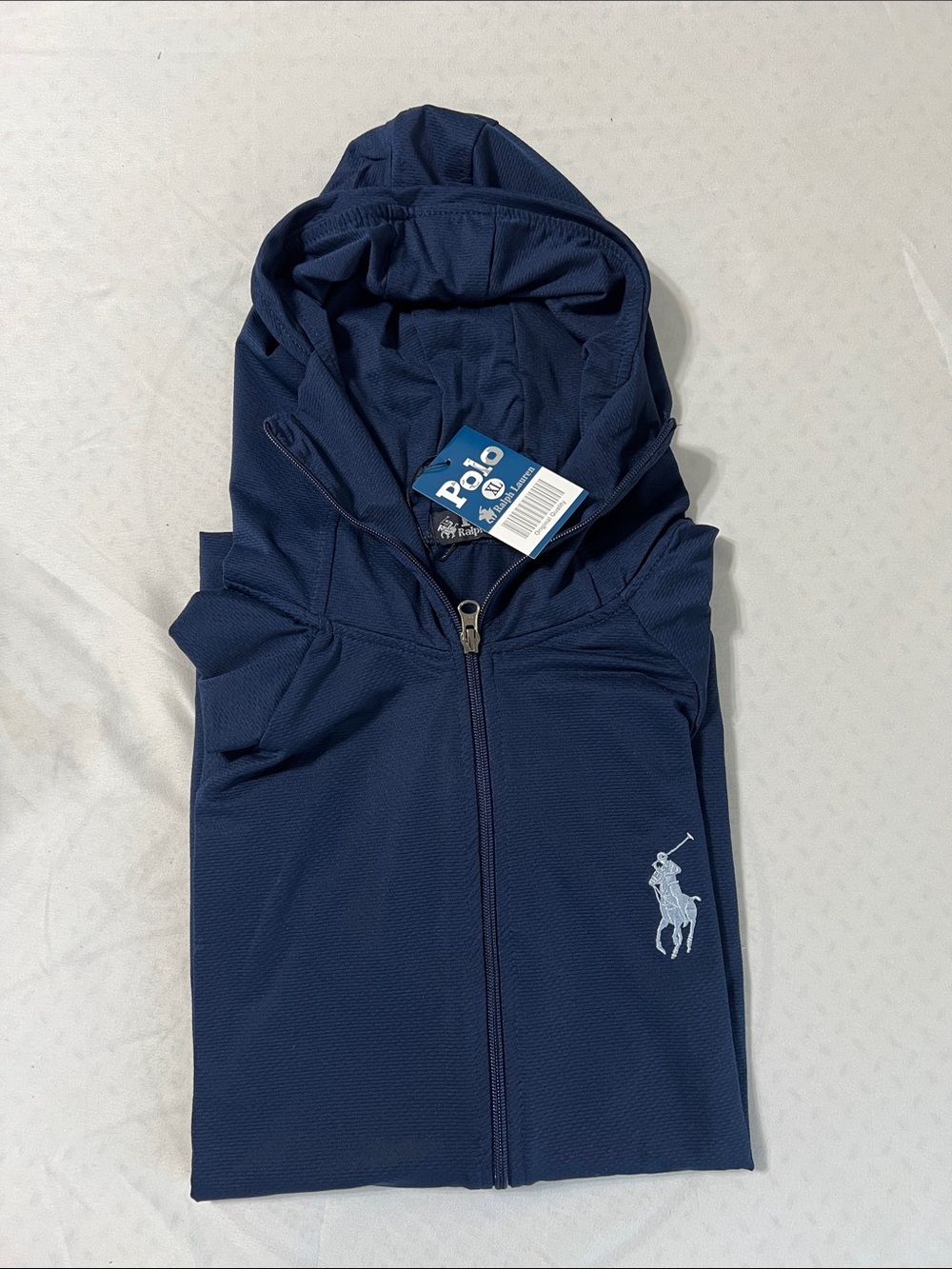 Polo by Ralph Lauren Navy Hooded Varsity Jacket with White Pony